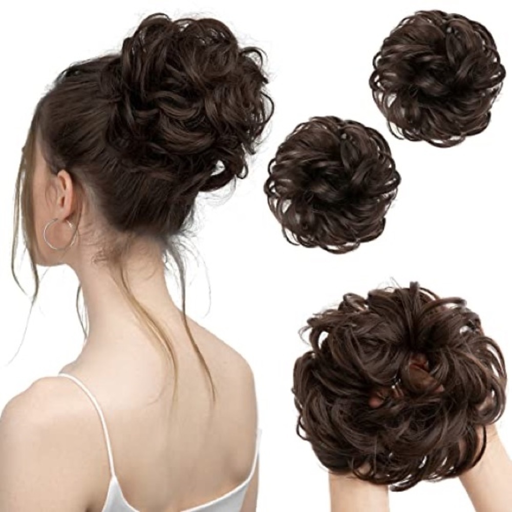 SARLA Messy Bun Wavy Hair Piece Dark Brown
